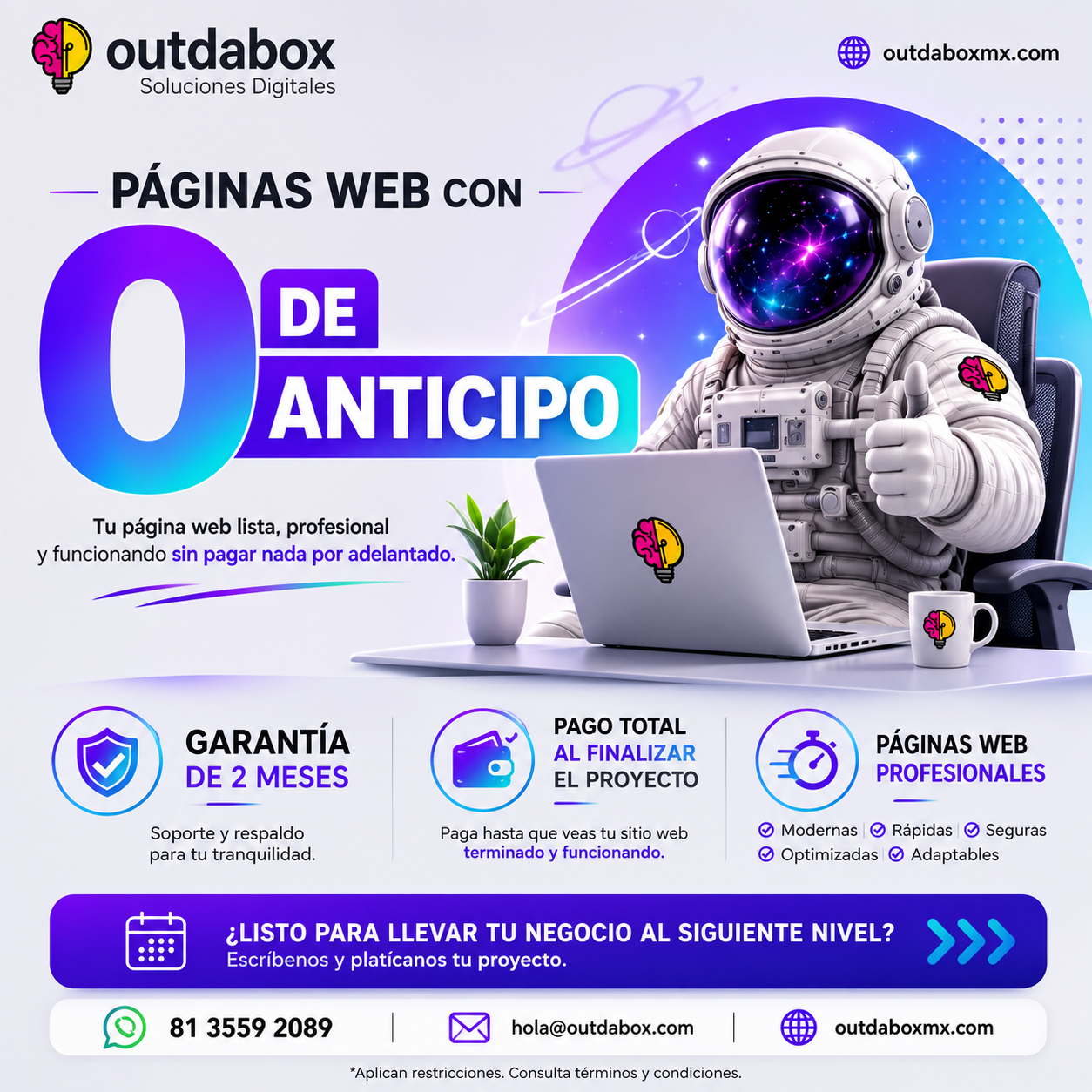 Página web sin anticipo
