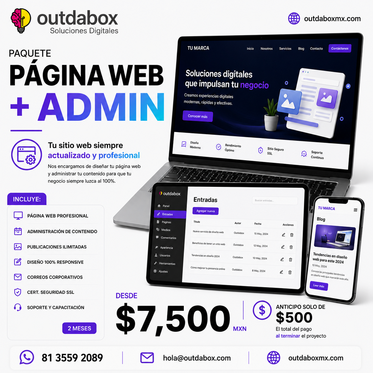 Paquete página web con administración