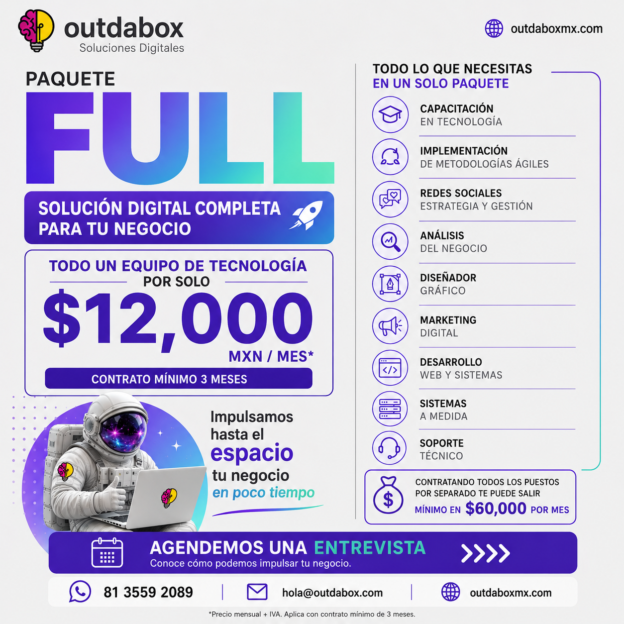 Paquete FULL de Outdabox por 12,000 pesos mensuales
